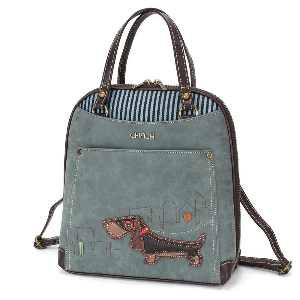 Chala Convertible Faux Leather Backpack Purse - Wiener Dog, Indigo NWT